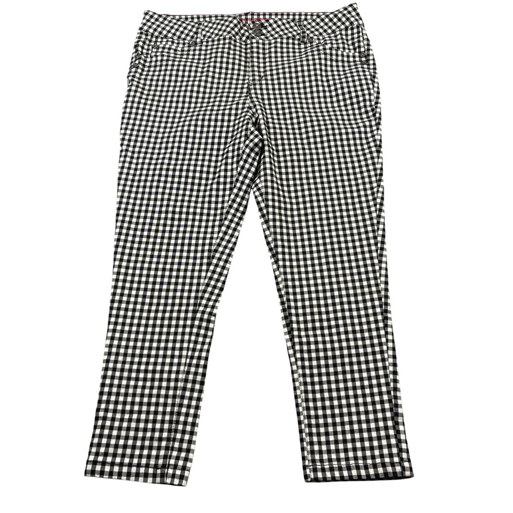 Sabrina Lauren Womens 16W Gingham Cropped Pants Black White Check Stretch Pants